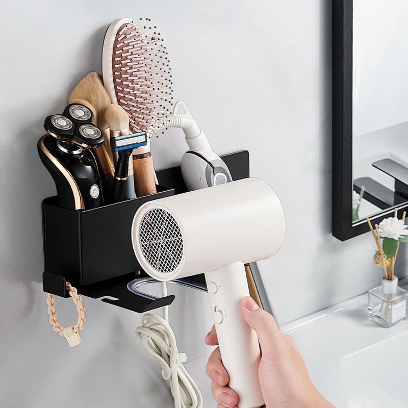 HOHOWU Hair Dryer Holder,Stainless Steel Wall Mounted Blow Dryer,Curling Iron,Straightener Holder Bathroom Metal Hair Tool Organizer Rack- Black - Image 3