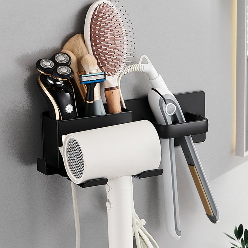 HOHOWU Hair Dryer Holder,Stainless Steel Wall Mounted Blow Dryer,Curling Iron,Straightener Holder Bathroom Metal Hair Tool Organizer Rack- Black - Image 1