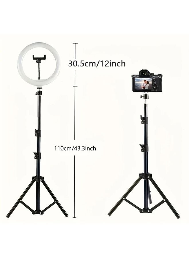 12 بوصة حلقة ضوء LED أسود مع حامل ثلاثي القوائم للبث المباشر على يوتيوب وإنشاء مدونات الفيديو - Image 3