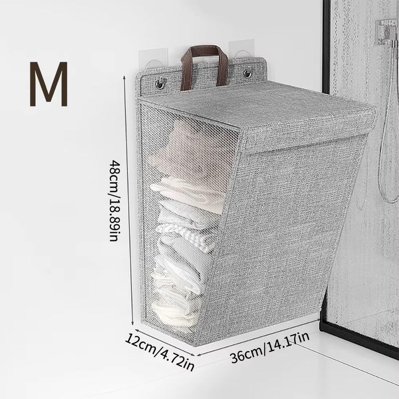Cloudzy Laundry Basket with Handle Folding Wall mounted Hanging Washing Clothe Bedroom Mesh Toys Dolls Organizer Large Capacity Dirty Clothe Storage Collapsible Bag with Adhesive Hook Medium - Image 2