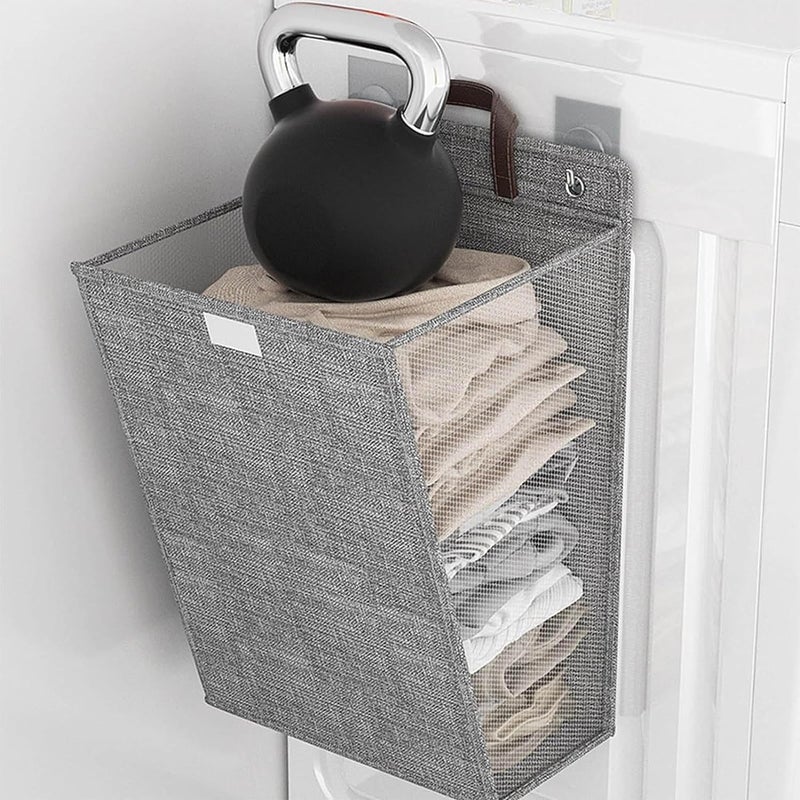 Cloudzy Laundry Basket with Handle Folding Wall mounted Hanging Washing Clothe Bedroom Mesh Toys Dolls Organizer Large Capacity Dirty Clothe Storage Collapsible Bag with Adhesive Hook Medium - Image 4