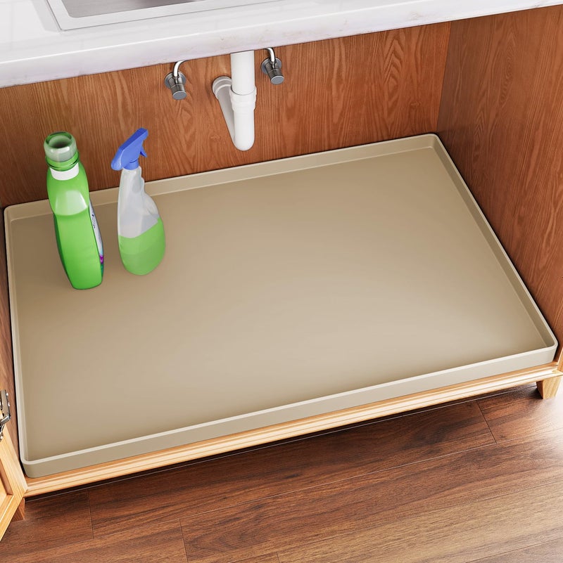 FLATO Waterproof Under Sink Mat 34" x 22" Shelf Liner for Kitchen and Bathroom, Cabinet Protector, Organizers and Storage, Flexible Silicone Drip Tray - Image 1