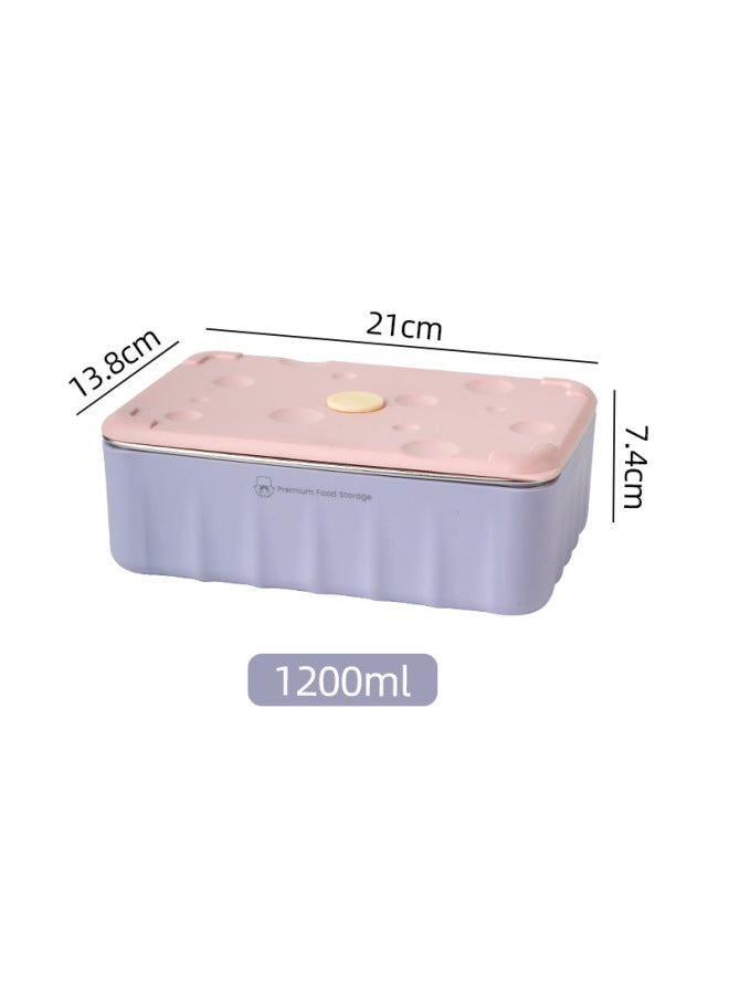 Office Workers Insulated Lunch Box Fruit Lunch Box Square Microwave Oven 304 Stainless Steel Refrigerator Fresh Storage Box-Specifications:Purple Body Powder Lid Lunch Box 1200ml-Color:Double-layer Extra Thick Food-grade Pp5 Outer Box + 304 Inner Tank  - Image 1