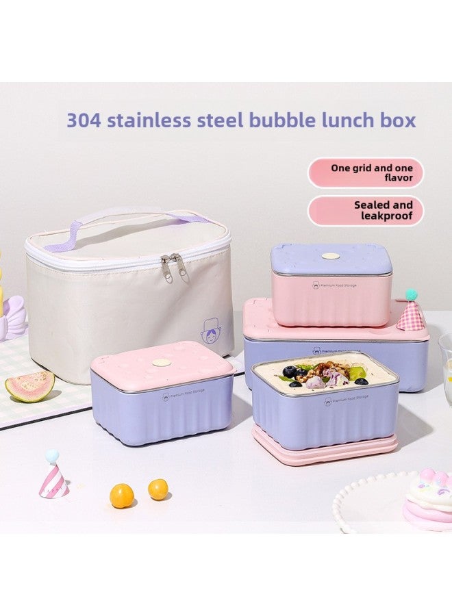 Office Workers Insulated Lunch Box Fruit Lunch Box Square Microwave Oven 304 Stainless Steel Refrigerator Fresh Storage Box-Specifications:Purple Body Powder Lid Lunch Box 1200ml-Color:Double-layer Extra Thick Food-grade Pp5 Outer Box + 304 Inner Tank  - Image 3
