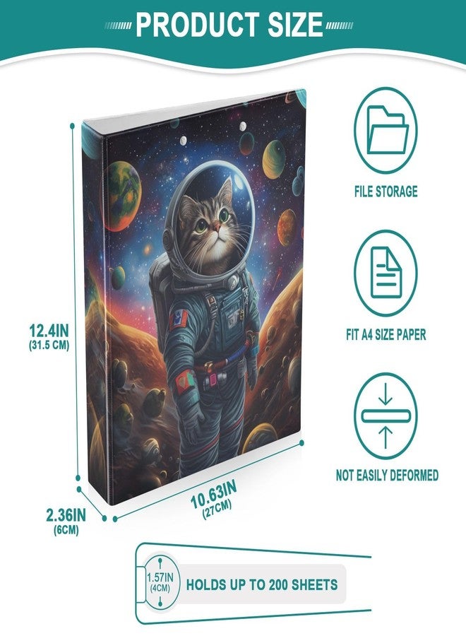 Fustylead Outer Space Themed Astronaut Cat 3 Ring Binder 1.5" Decorative D-Ring Binder with Clipboard&3 Clear Pockets, Holds 200 Sheets A4 Size Paper Waterproof Binders for School Home Office - Image 5