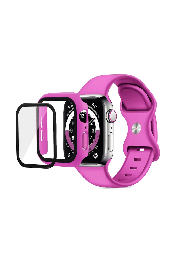 سوار مع حافظة متوافق مع ساعة Apple Watch Series 10 مقاس 46 مم، سوار رياضي بديل من السيليكون قابل للتعديل، حزام مع غطاء مدمج مع واقي شاشة زجاجي لساعة Apple Watch Series 10 مقاس 46 مم