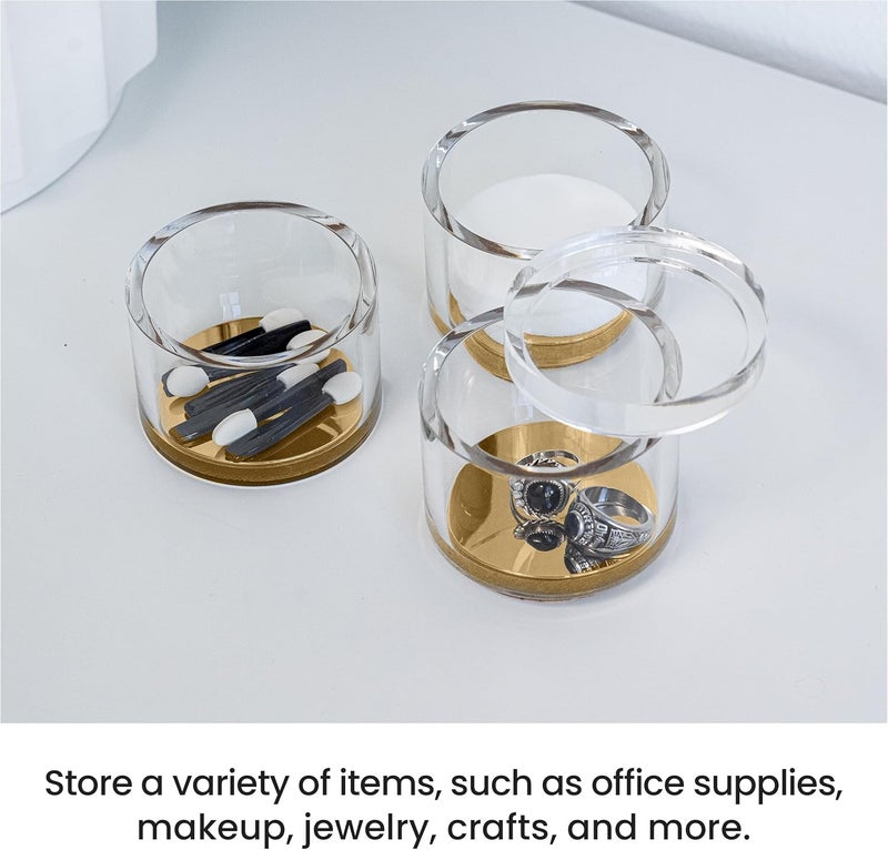 OfficeGoods Acrylic & Gold 3 Tier Organizer – Functional & Elegant Accessory Designed for Your Desk Office or Home – Great Spot for All Your Little Bits (Gold/Round) - Image 3