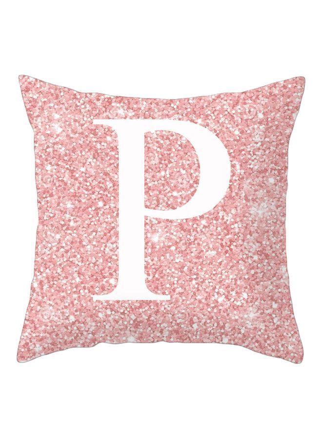 NIBEMINENT Alphabet P Printed Cushion Cover Pink/White 45x45cm