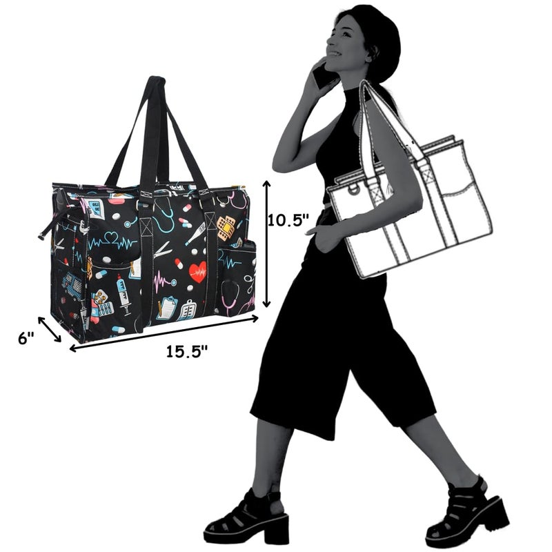 NGIL Utility Water Resistant Tote Bag, Top Zipper Closure, Perfect Gifts for Working Women, Nurses, Gym bag (Nurse Print-Black) - Image 4