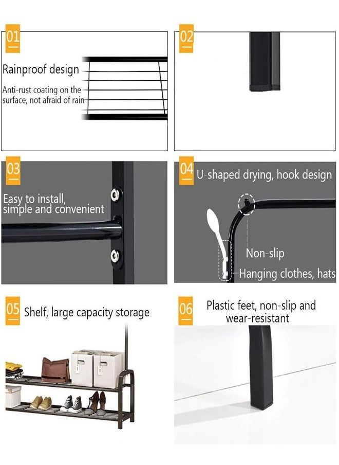 NKX 2-Tier Stainless Steel Shoes Rack and Coat Hanging Stand for Home  - Image 2
