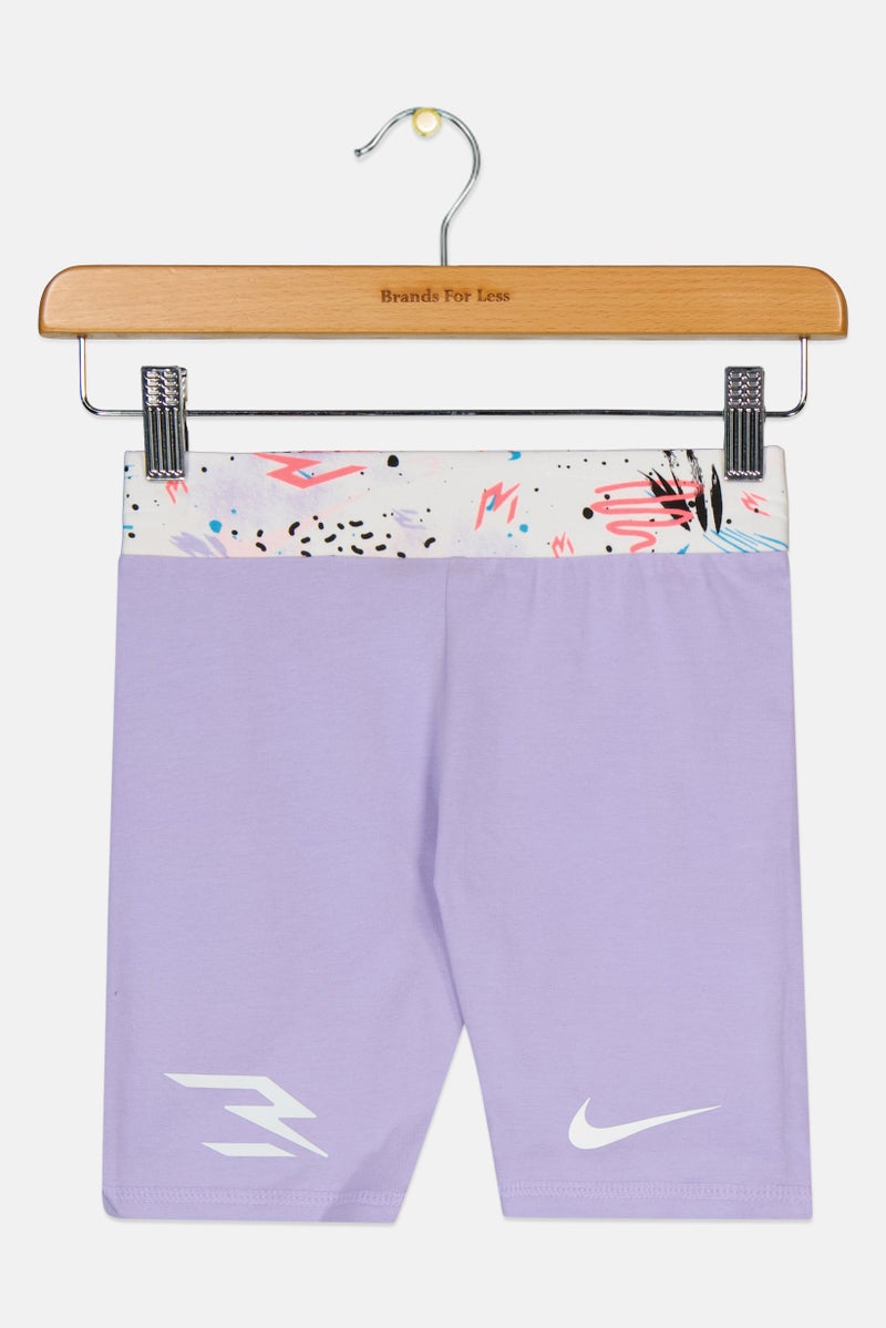 Nike 3Brand بواسطة راسل ويلسون ملابس رياضية للبنات للأطفال شورتات تدريب بشعار العلامة التجارية، لافندر - Image 1