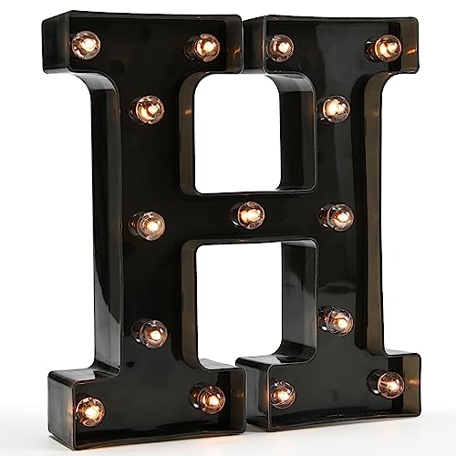 OYCBUZO Light Up Black Alphabet Marquee Letters Sign LED Marquee Number Lights Sign for Night Light Home Bar Christmas Lamp Birthday Party Wedding Decoration H - Image 1