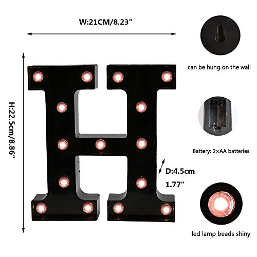 OYCBUZO Light Up Black Alphabet Marquee Letters Sign LED Marquee Number Lights Sign for Night Light Home Bar Christmas Lamp Birthday Party Wedding Decoration H - Image 5