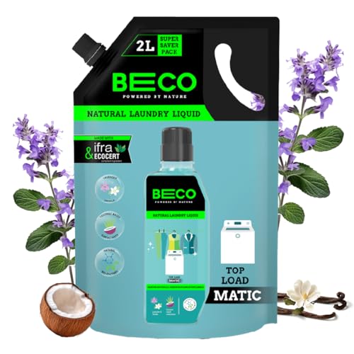 Beco Natural Liquid Detergent Top Load - 2L Refill Pack | Tough Stain Removal | Lavender & Vanilla Freshness | Retains Brightness & Shine | Chemical Free | Top Load Washing Machine Detergent Liquid - Image 1