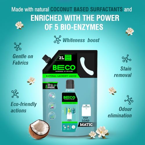 Beco Natural Liquid Detergent Top Load - 2L Refill Pack | Tough Stain Removal | Lavender & Vanilla Freshness | Retains Brightness & Shine | Chemical Free | Top Load Washing Machine Detergent Liquid - Image 2