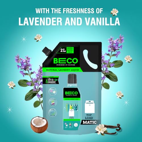 Beco Natural Liquid Detergent Top Load - 2L Refill Pack | Tough Stain Removal | Lavender & Vanilla Freshness | Retains Brightness & Shine | Chemical Free | Top Load Washing Machine Detergent Liquid - Image 3