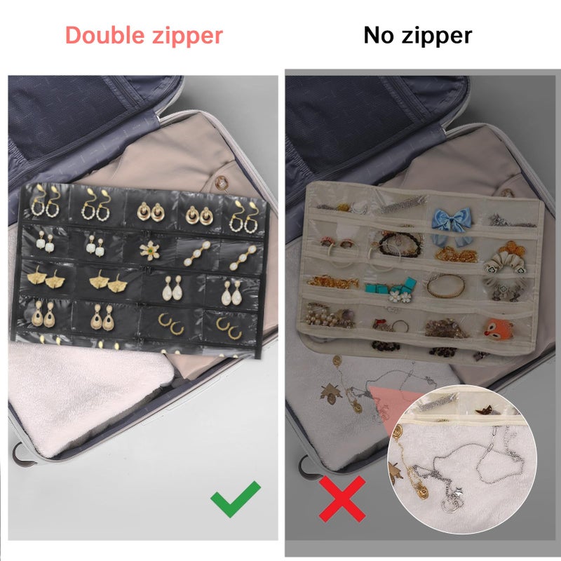 FOREGOER Hanging Jewelry Organizer with 88 Zippered Pockets, Dustproof Foldable for Travel, Accessories Organizer for Holding Jewelries, Earring Organizers and Storage (Black) - Image 5