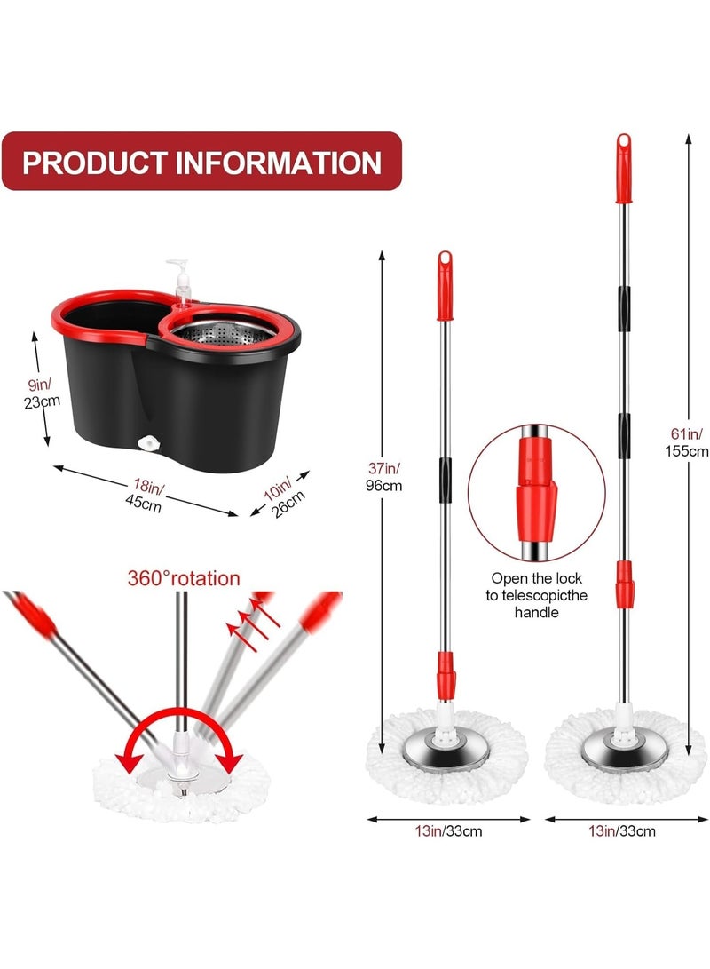 Spin Mop & Bucket Set 360° - Stainless Steel Wringer System, Microfiber Mop Head, Adjustable Handle, Easy Wring Hands-Free Cleaning for Home Kitchen Bathroom Floors - Image 4