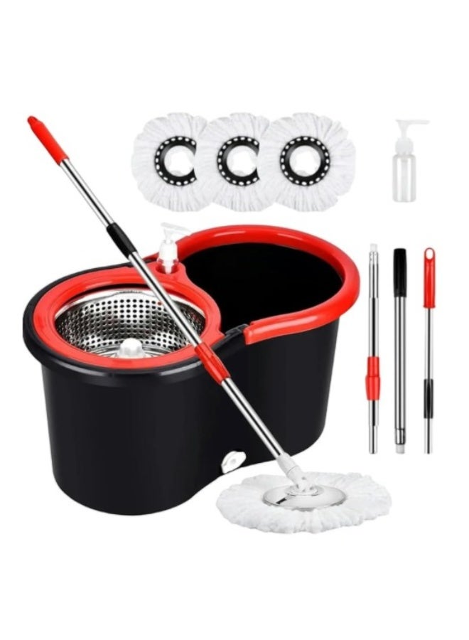 Spin Mop & Bucket Set 360° - Stainless Steel Wringer System, Microfiber Mop Head, Adjustable Handle, Easy Wring Hands-Free Cleaning for Home Kitchen Bathroom Floors