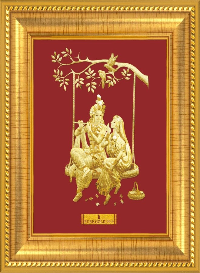 بريما آرت Prima Art - A7 Radhakrishna on Swing / إطار عمل فني من ورق الذهب الخالص عيار 24 قيراط - 99.9% - Image 1