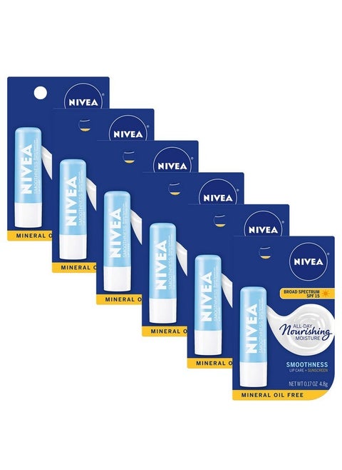 NIVEA Smoothness Lip Care SPF 15 Carded, 1 Count, Pack of 6