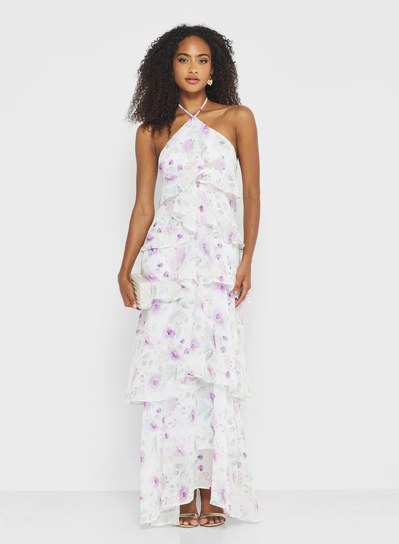 Ginger Halter Neck Floral Tiered Dress