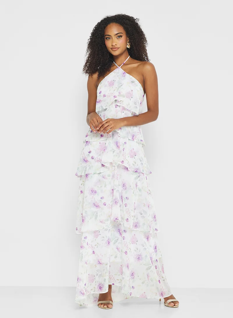 جينجر Halter Neck Floral Tiered Dress