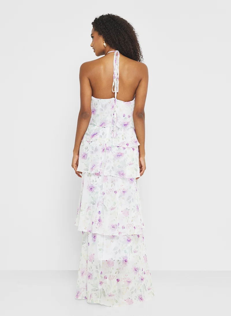 جينجر Halter Neck Floral Tiered Dress