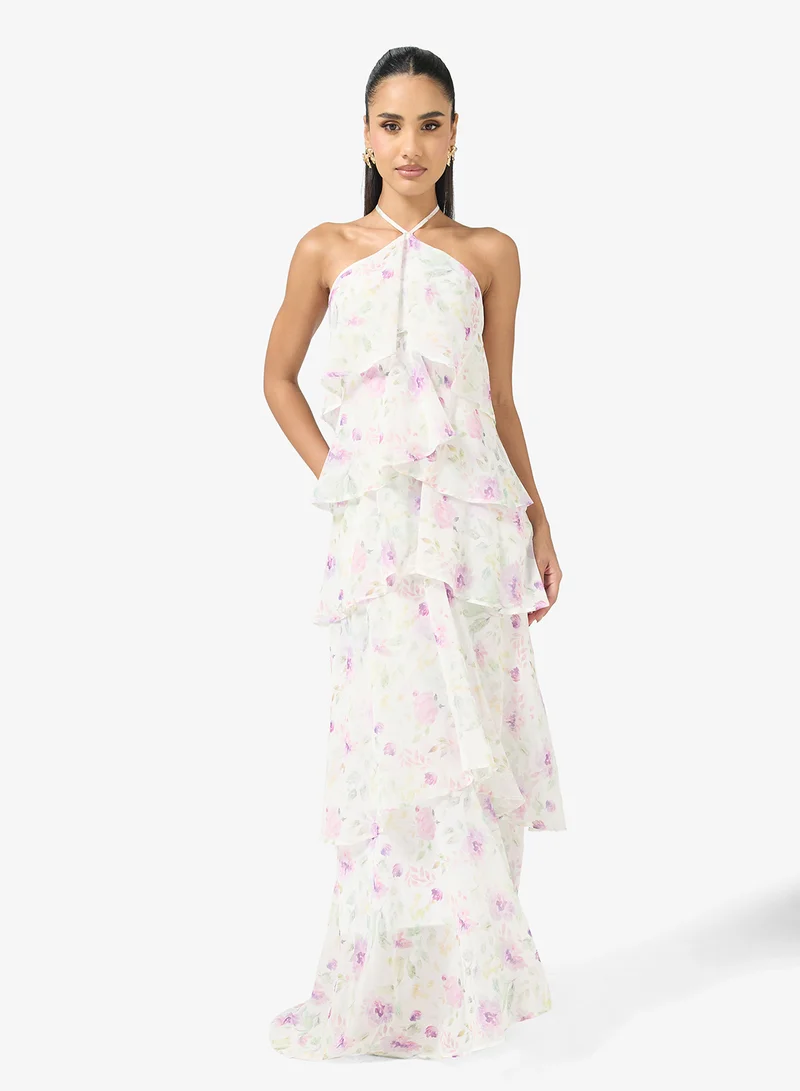 Ginger Halter Neck Floral Tiered Dress