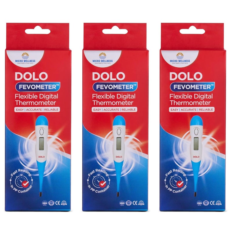 MICRO WELLNESS DOLOFEVOMETER Dolo Fevometer - Flexible Digital Thermometer - For Easy, Accurate, Reliable & Fast Reading (Pack of 3) - Image 1