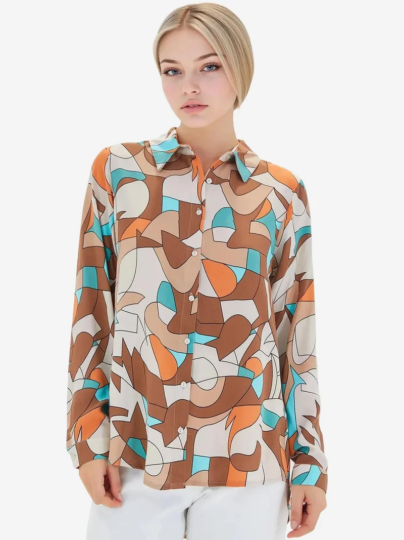 Big Dart Camel Brown BDART Patterned Long Sleeve Shirt for Women | Best Price UAE