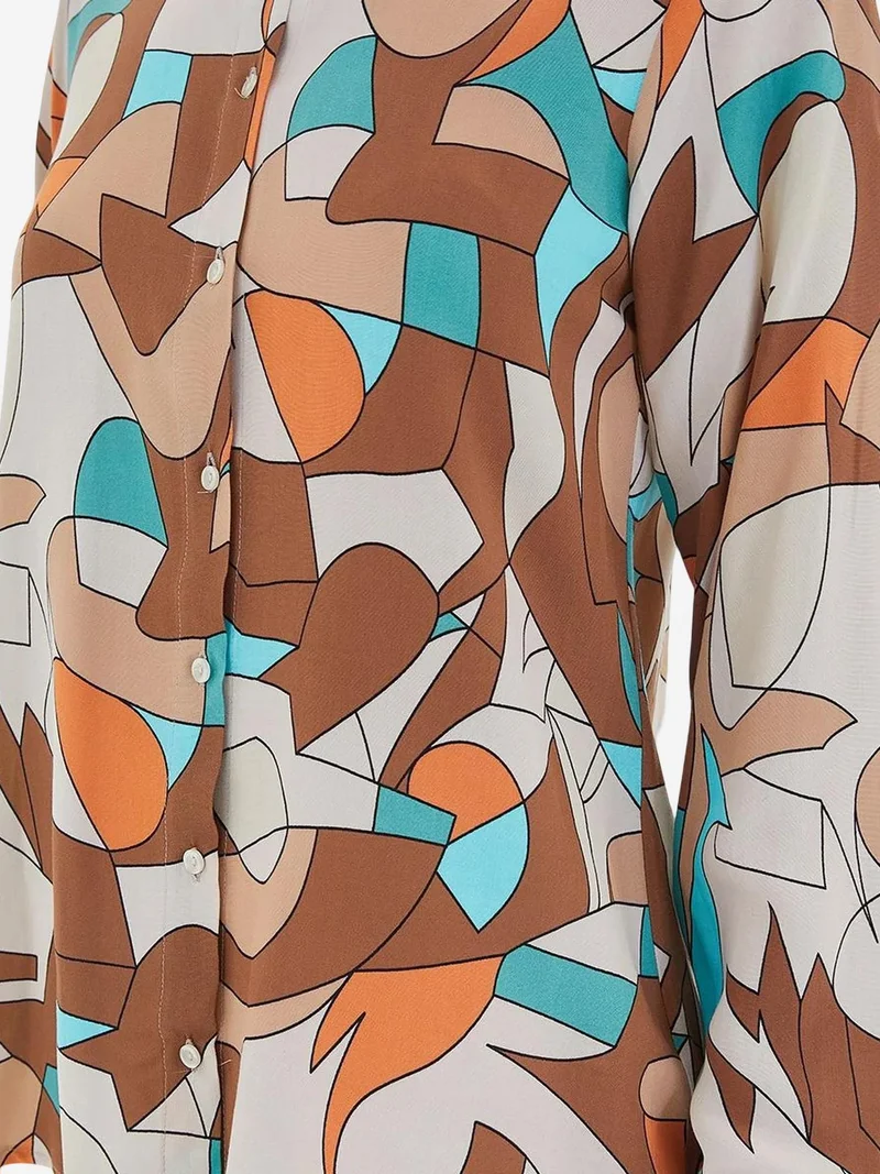 Big Dart Camel Brown BDART Patterned Long Sleeve Shirt for Women | Best Price UAE