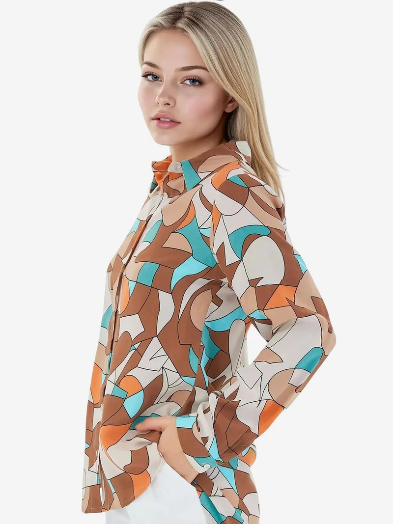 Big Dart Camel Brown BDART Patterned Long Sleeve Shirt for Women | Best Price UAE
