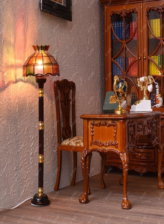 iLAND 1/12 Scale Accessories of Dollhouse Lights, Classic Miniature Lamp w/Plug for Dollhouse Decoration, Mosaic Lattice Floor Lamp w/Plug - Image 2