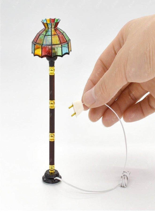 iLAND 1/12 Scale Accessories of Dollhouse Lights, Classic Miniature Lamp w/Plug for Dollhouse Decoration, Mosaic Lattice Floor Lamp w/Plug - Image 1