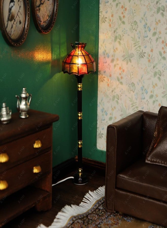 iLAND 1/12 Scale Accessories of Dollhouse Lights, Classic Miniature Lamp w/Plug for Dollhouse Decoration, Mosaic Lattice Floor Lamp w/Plug - Image 3