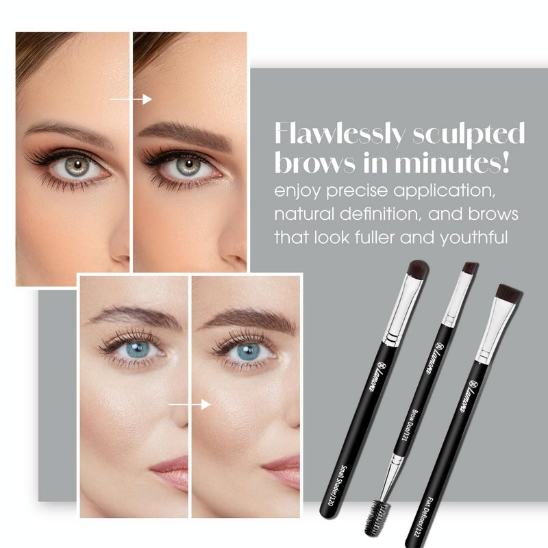 Lamora Eyebrow Brush - Duo Eye Brow Spoolie - Angled Eyeshadow Eyeliner - Precision Flat Definer - Small Shader - 3 Piece Makeup Brush Set - Cruelty Free Synthetic Bristles - Image 5