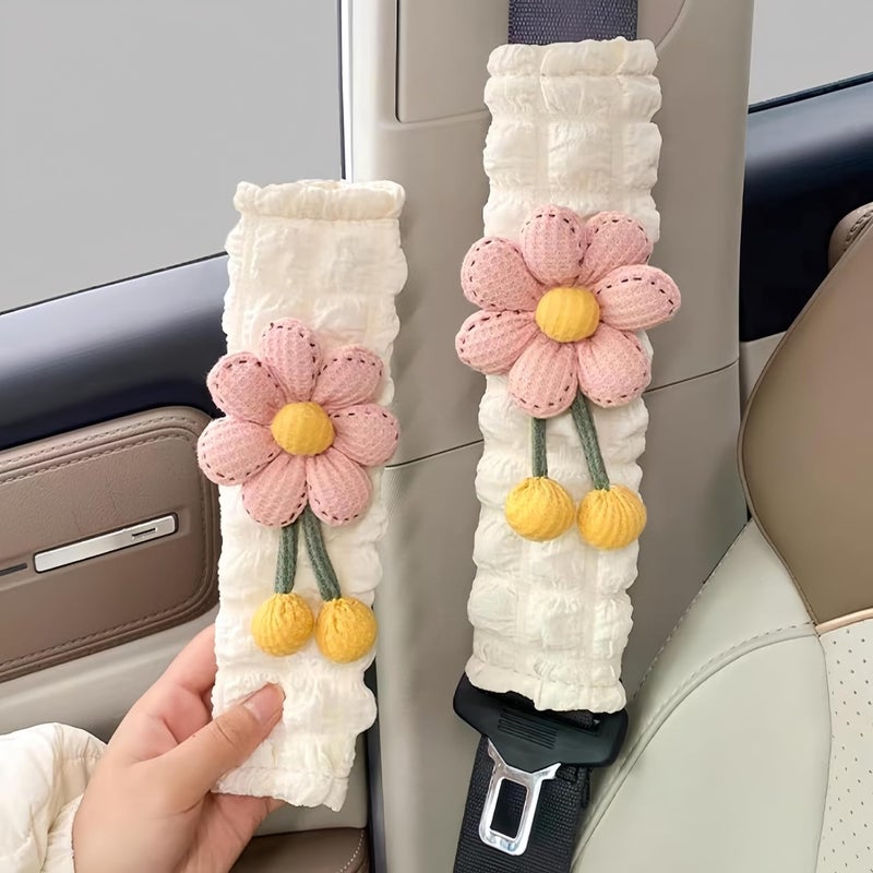 ZigiHos Cute Flower Car Seat Belt Cover Pads 2 Pack & 4 Pack Car Accessories Seat Belt Cushion Neck Cushion Shoulder Strap Protector Universal Seat Belt Cover for Adults and Kids (Pink,2) - Image 1