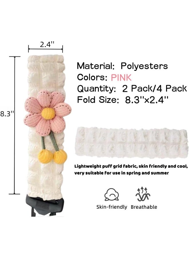 ZigiHos Cute Flower Car Seat Belt Cover Pads 2 Pack & 4 Pack Car Accessories Seat Belt Cushion Neck Cushion Shoulder Strap Protector Universal Seat Belt Cover for Adults and Kids (Pink,2) - Image 2