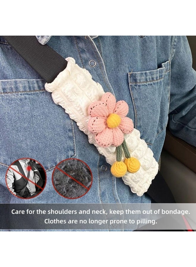 ZigiHos Cute Flower Car Seat Belt Cover Pads 2 Pack & 4 Pack Car Accessories Seat Belt Cushion Neck Cushion Shoulder Strap Protector Universal Seat Belt Cover for Adults and Kids (Pink,2) - Image 5