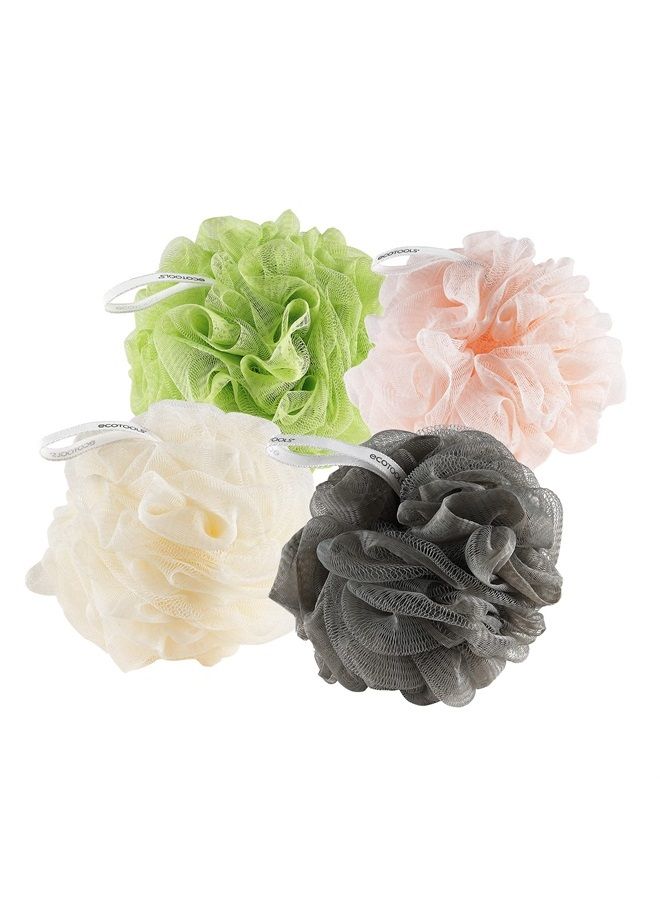 Ecotools إسفنجة استحمام إيكو بوف الرقيقة، إسفنجة استحمام مقشرة ورقيقة مصنوعة من مواد معاد تدويرها، لوفة للاستحمام، بألوان متنوعة، أخضر، أبيض، وردي، ورمادي، 4 قطع (60 جرام لكل منها) - Image 1