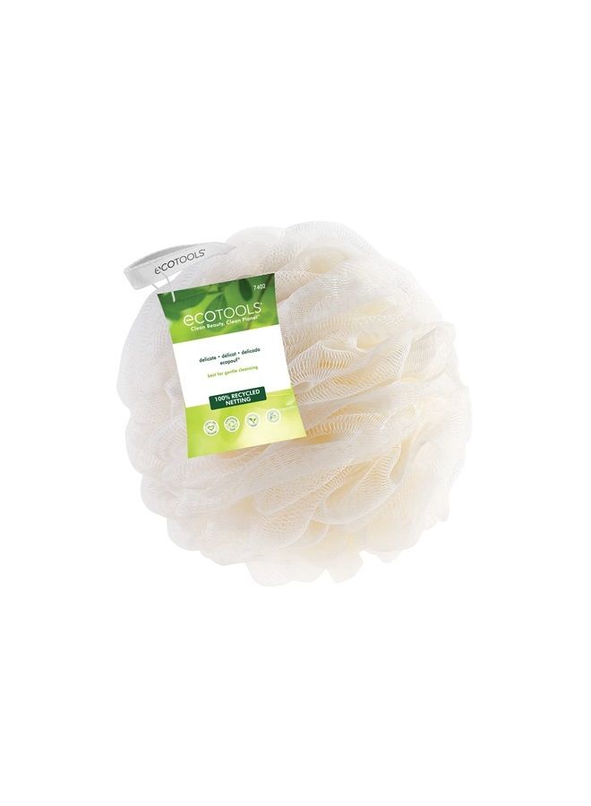 Ecotools إسفنجة استحمام إيكو بوف الرقيقة، إسفنجة استحمام مقشرة ورقيقة مصنوعة من مواد معاد تدويرها، لوفة للاستحمام، بألوان متنوعة، أخضر، أبيض، وردي، ورمادي، 4 قطع (60 جرام لكل منها) - Image 2