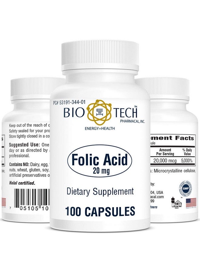 Bio-Tech Pharmacal Folic Acid (20mg, 100 Count) - Image 1