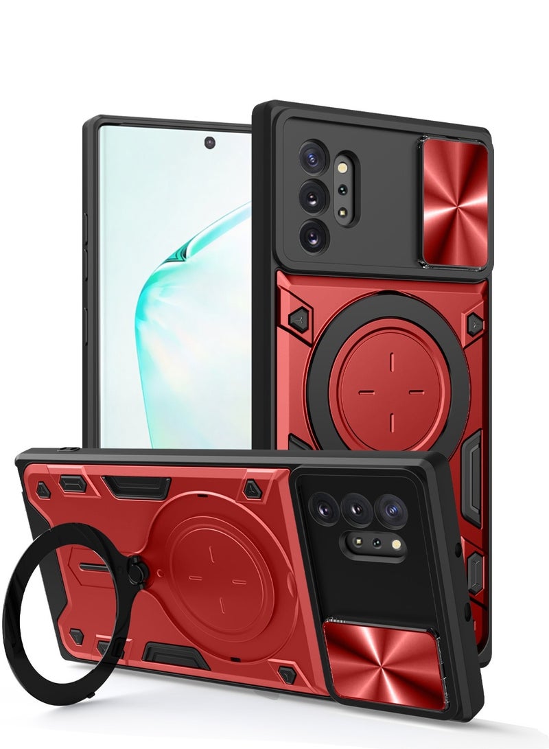 Case Cover Shockproof CD Protective Case with Camera Protection and Metal Ring Compatible with Samsung Galaxy Note 10 plus (Red)