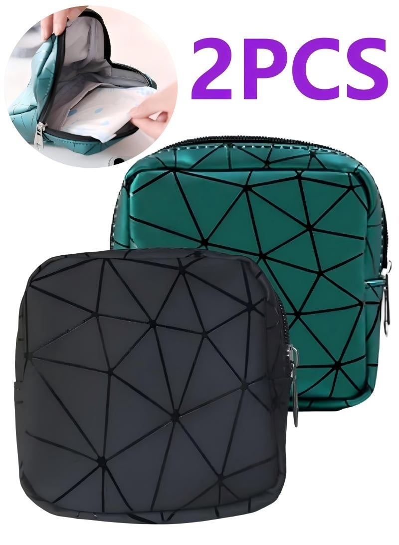 2pcs Sanitary Pad Storage Bags - Menstruation Pouch for Teen Girls and Women (Black and Green) - Image 1