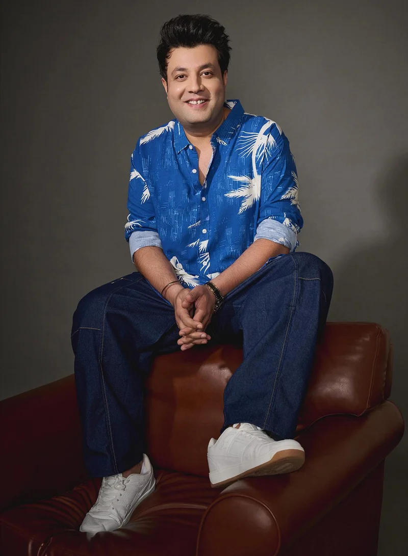 Instafab Plus Instafab Plus Men's EcoLiva Cobalt Blue Palm Tree Shirt For Casual Wear | Spread Collar | Long Cuffed Sleeves | Button Closure | Plus-Size Shirt Crafted With Comfort Fit For Everyday Wear