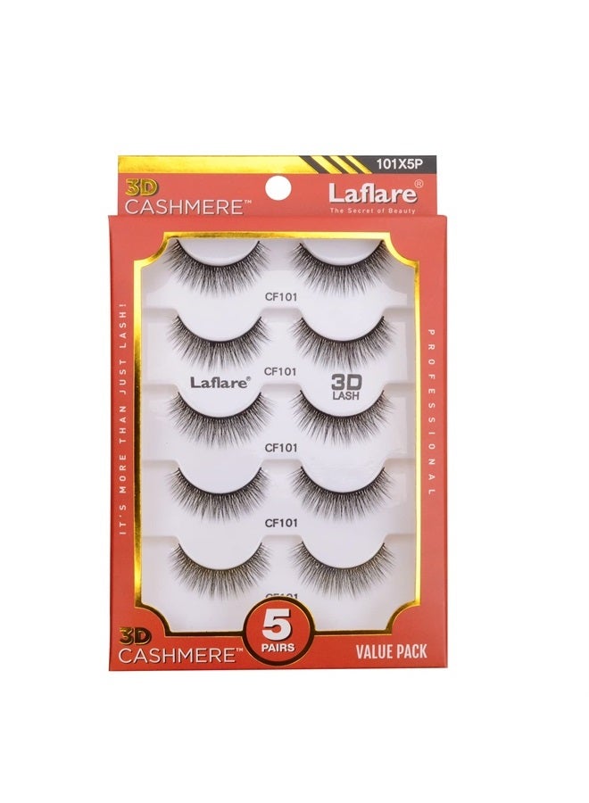 Laflare Lashes 5 Pairs Cat Eyes Wispy Lightweight Natural 3D Cashmere Soft Long Extension Eyelashes Pack Handmade Luxurious Volume Fluffy False Eyelashes (CF101X5P) - Image 1