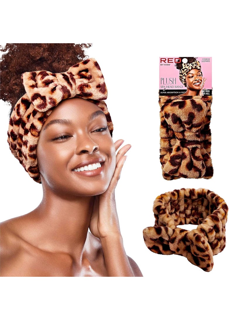 Red by Kiss Red by Kiss Spa Headband for Washing Face Facial Makeup Bow Head Band Soft Plush Fleece Stretchy Head Wraps for Women Shower Bath Washing Face Mask LEOPARD 