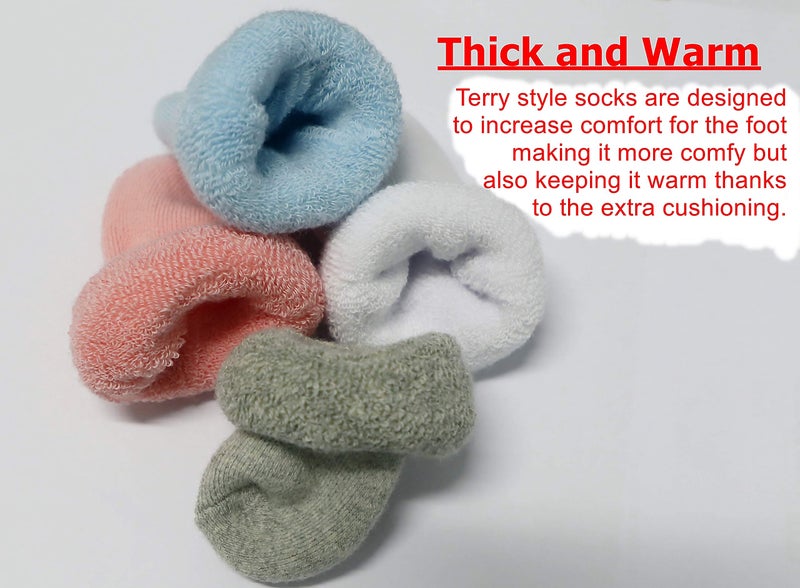 RATIVE Newborn Socks Thick Terry Turn Cuff Socks for Unisex Baby Boy and Girl (0-6 months, 12-pairs/white) - Image 2