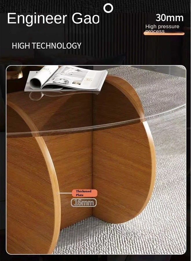 fashionhome Premium Modern Wooden Frame Coffee Table with Tempered Glass Top - Round Edge Center Table for Living Room, 80x40 cm  - Image 4